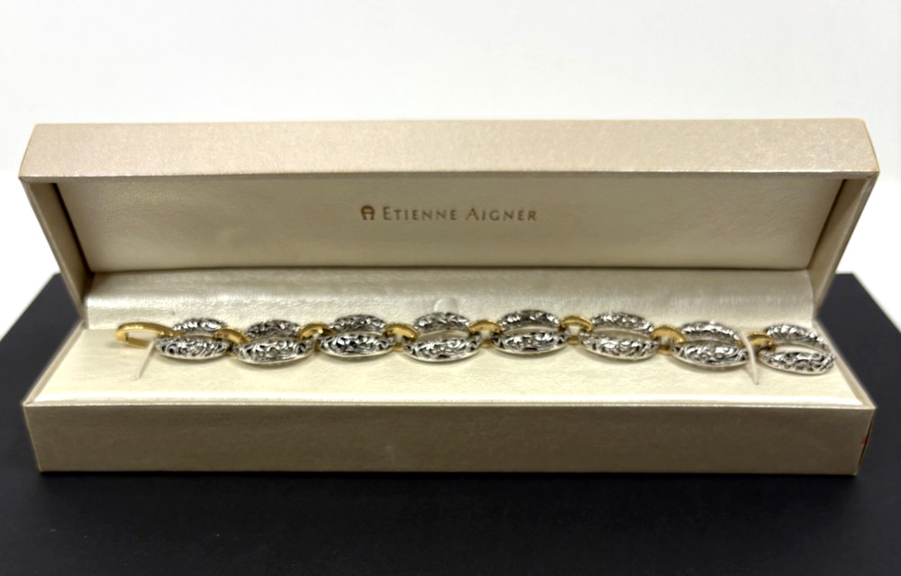 Vintage Etienne Aigner Two Tone Filigree Link Bracelet Silver God Tone Macy's
